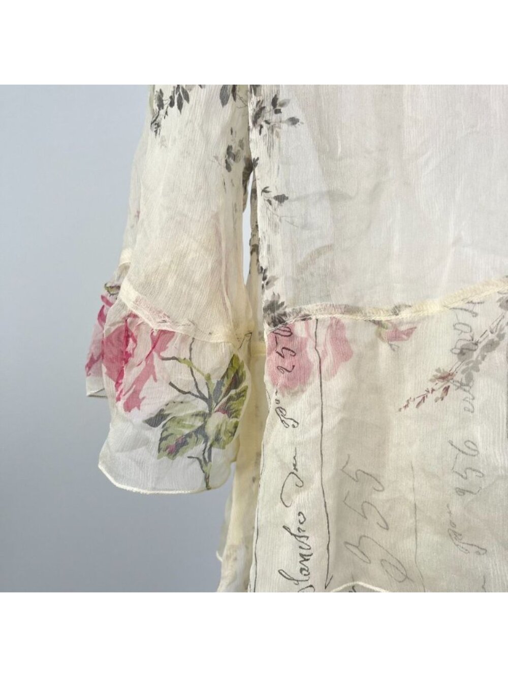 NWOT Johnny Was Silk Floral V-Neck Tiered Blouse Cream Size S - Picture 9 of 12